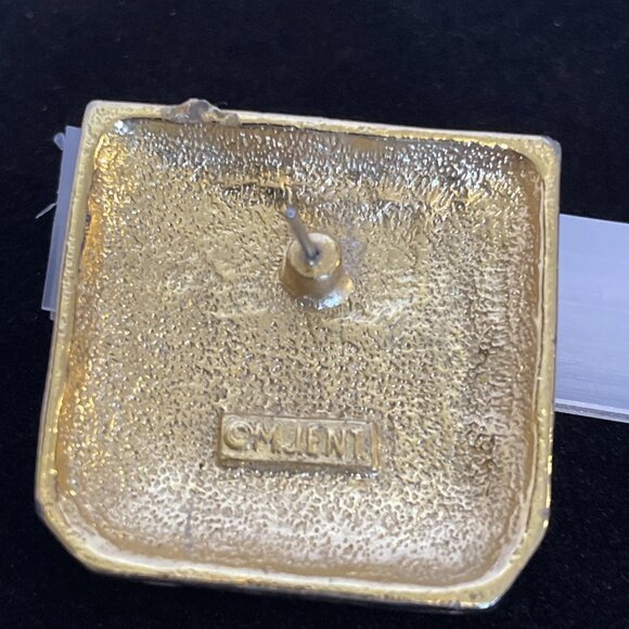 M Jent Red White Blue Gold Striped Square Earrings 1 inch 4th of July America - Picture 5 of 10